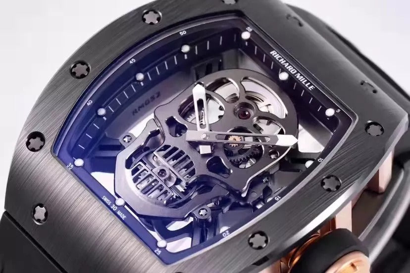 Skull Black Dial Black Bezel Black Rubber Strap Tourbillon R358