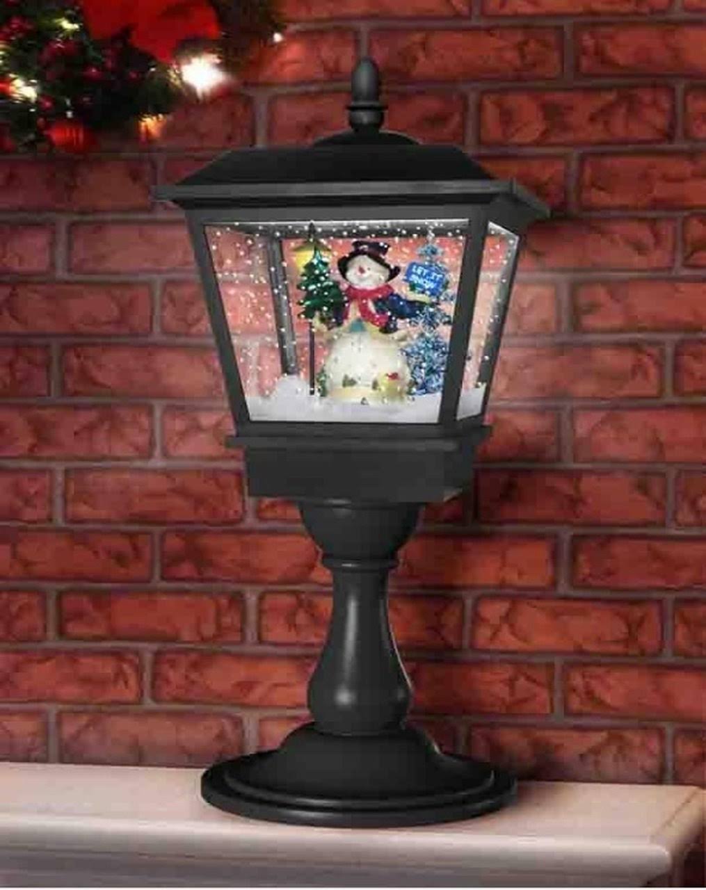 25.25x22 Lighted Musical Snowman Snowing Black Table Top Christmas Street Lamp E136928