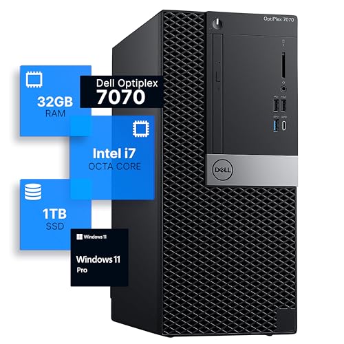 Dell Optiplex 7070 Tower Desktop Computer Intel i7-9700 32GB DDR4 RAM 1TB SSD Windows 11 Pro Internal Wi-Fi 6 PCIe Adapter (Renewed) S27215