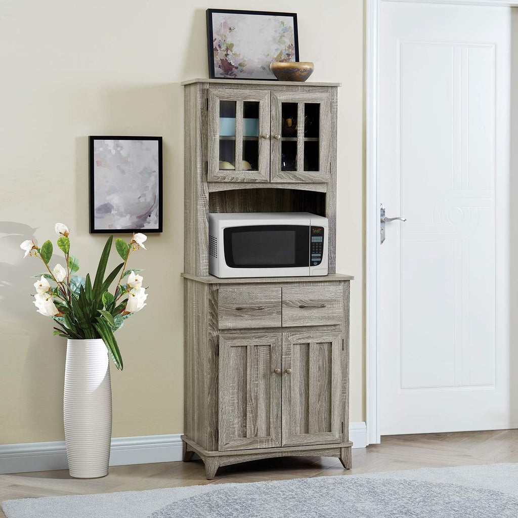 Gray Microwave Stand with Top and Bottom Cabinets W28416