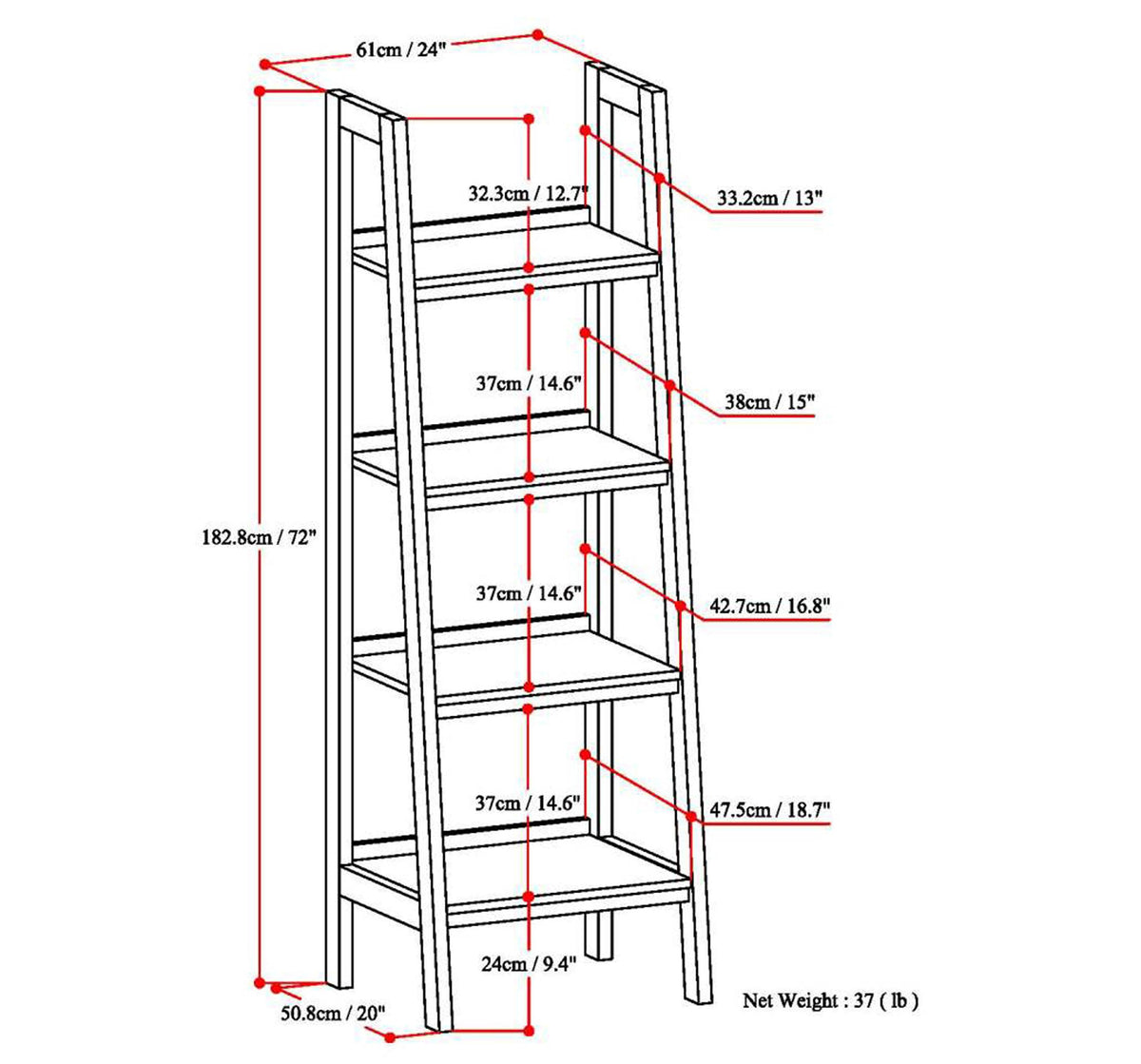 Solid Pine 4 Shelf Bookcase K27200