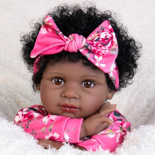 22" Black Reborn Baby Doll with Cloth Body E826