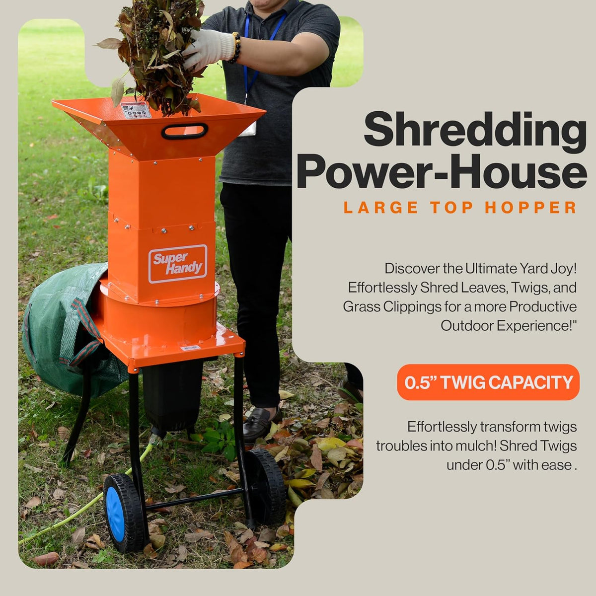 Electric Leaf Mulcher Shredder, 120V AC, 11" Cutting Blade, .5" Cutting Capacity Y84320