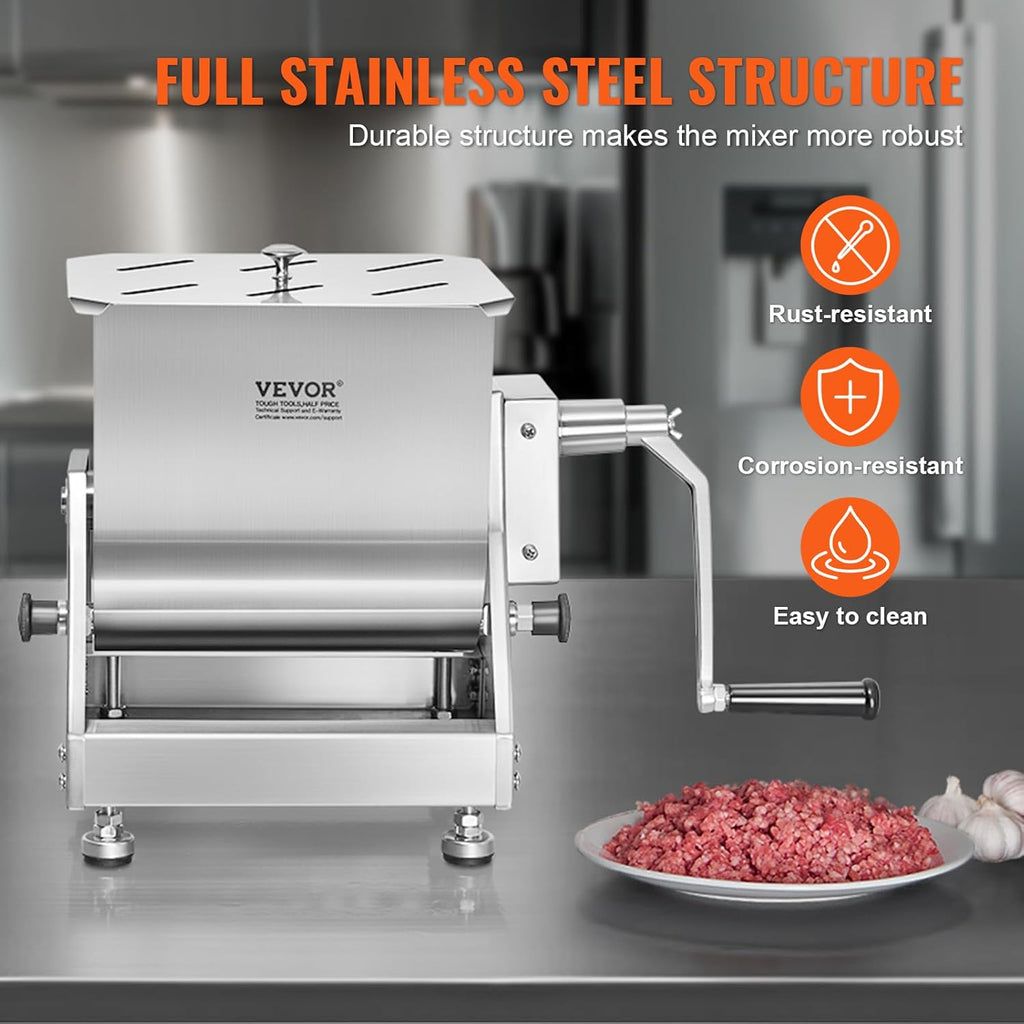 30 Pound Capacity Stainless Steel Manual Meat Mixer with Lid and Handle X55000