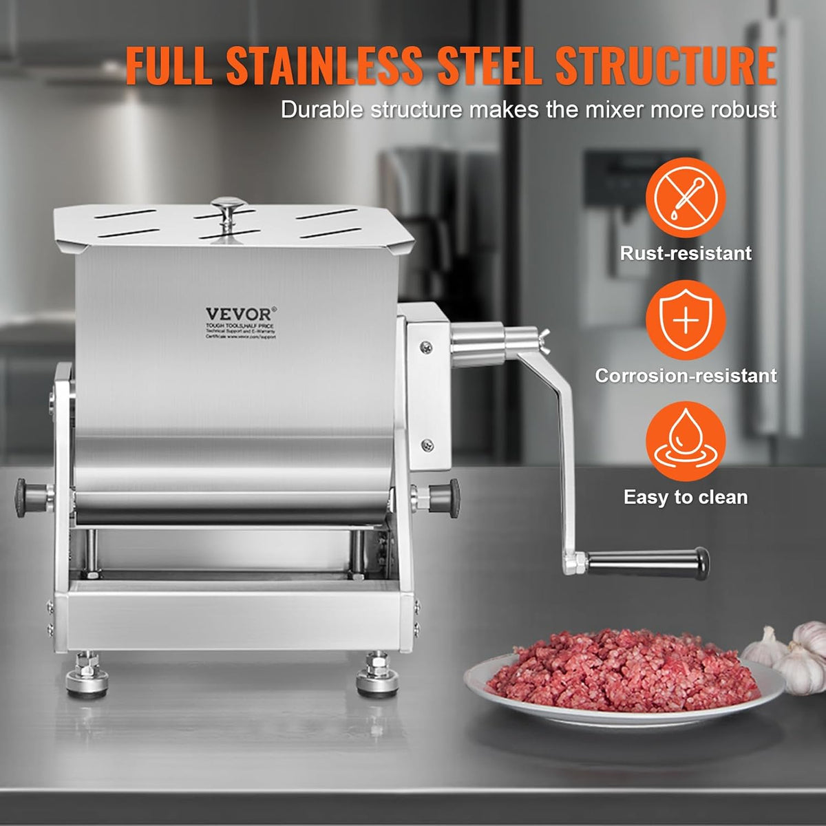 30 Pound Capacity Stainless Steel Manual Meat Mixer with Lid and Handle X55000