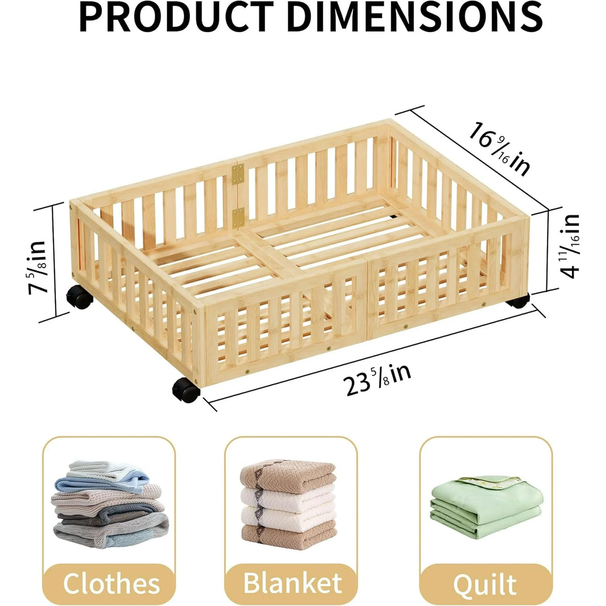 Bamboo Under Bed Storage with Wheels (2-Pack) Rolling Shoe Organizer Box G84870