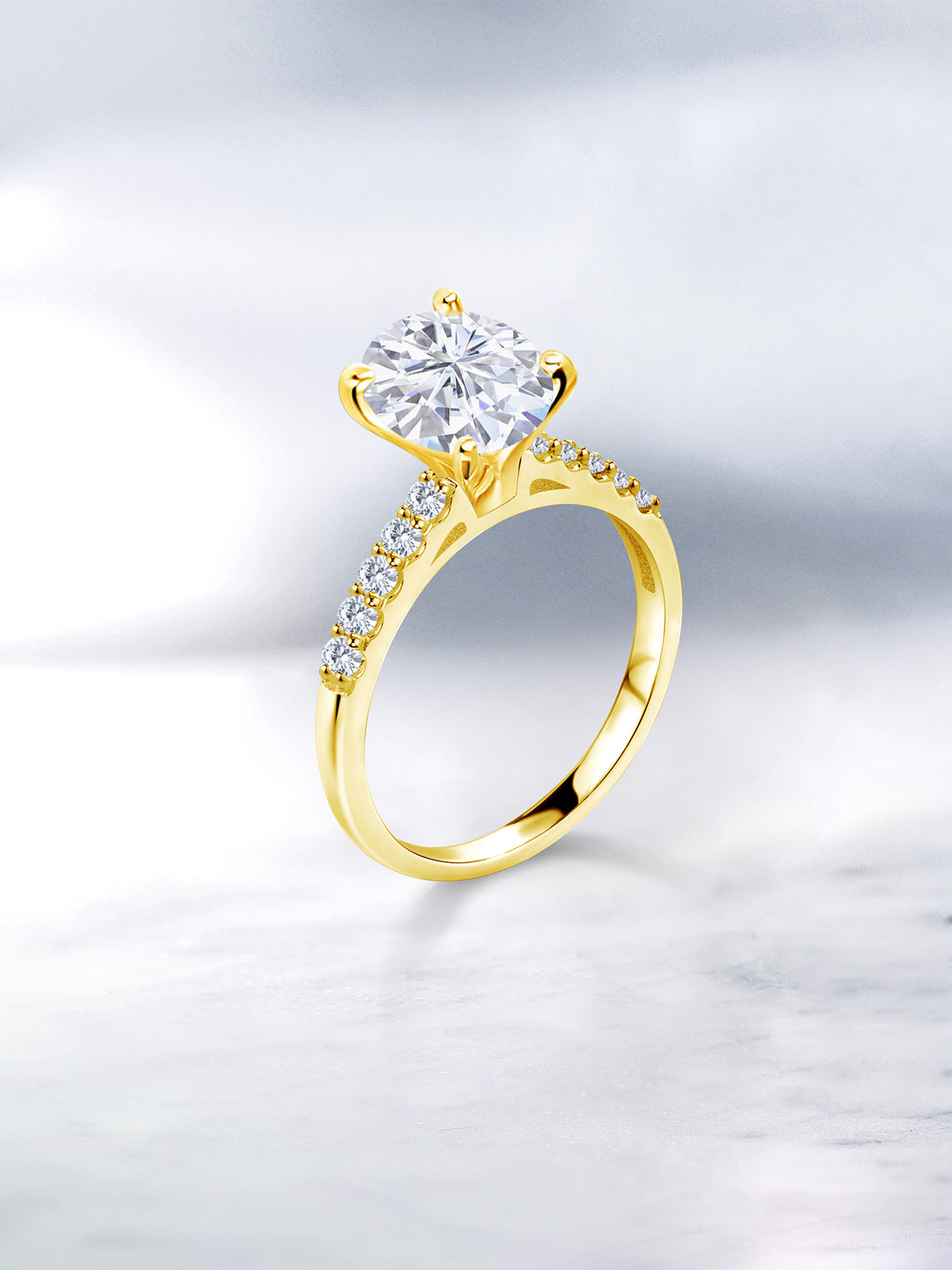 10K Yellow Gold Lab Grown Diamond Ring Set with Oval Moissanite (2.30 Cttw) Z5404