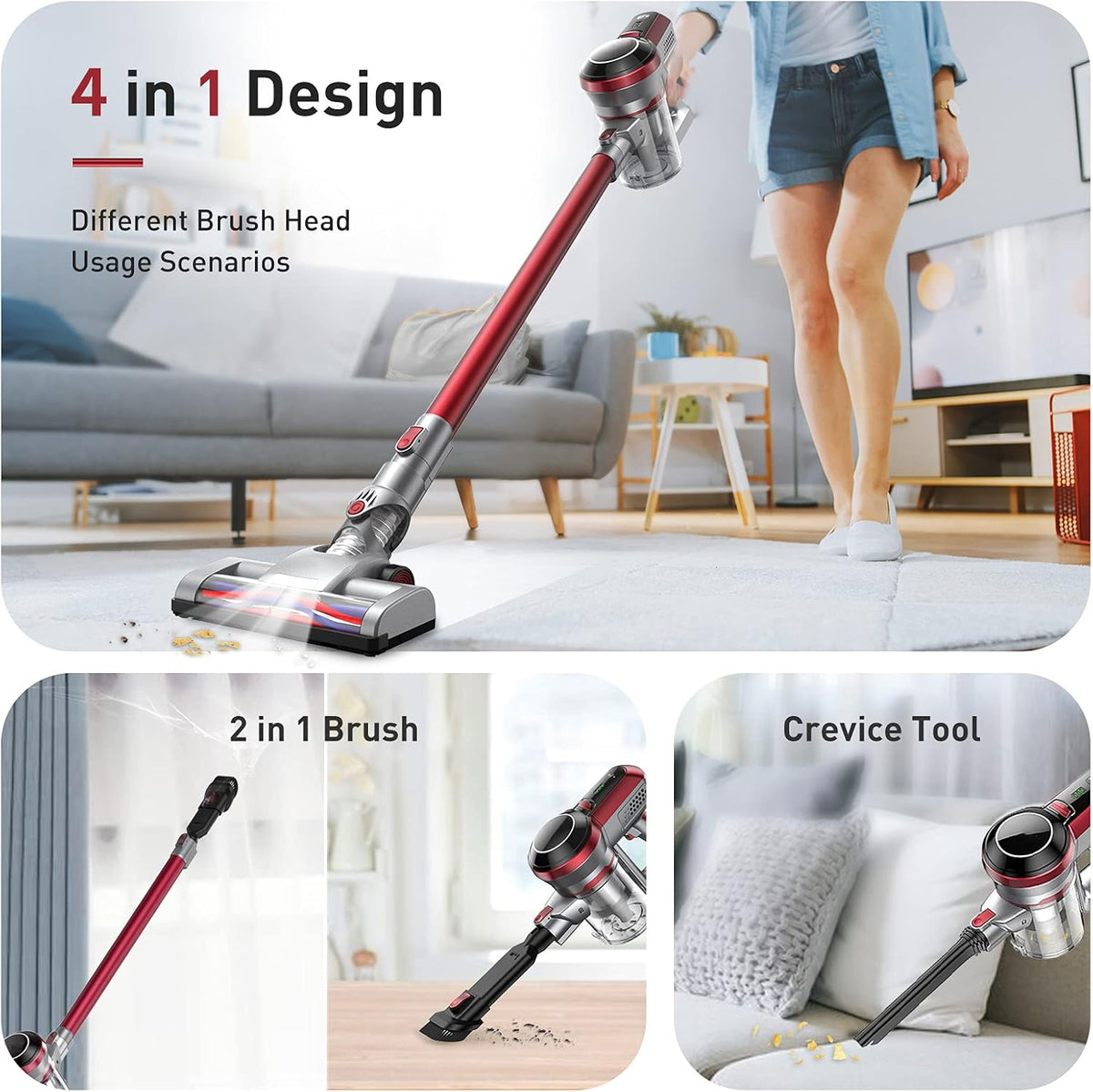Wine Red Cordless Stick Vacuum Cleaner with Docking Station L3472