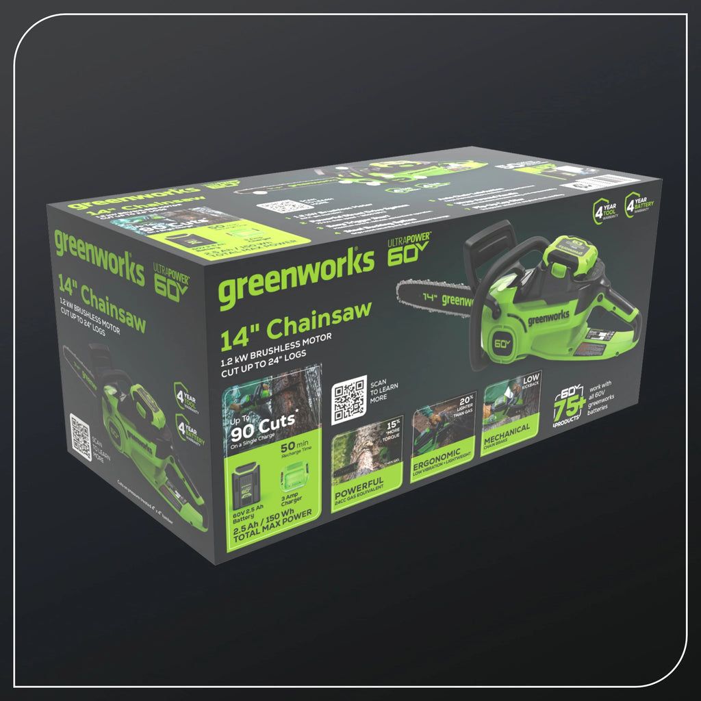 60V 14” 1.2kW Chainsaw with 2.5 Ah Battery & 3 Amp Charger D832618