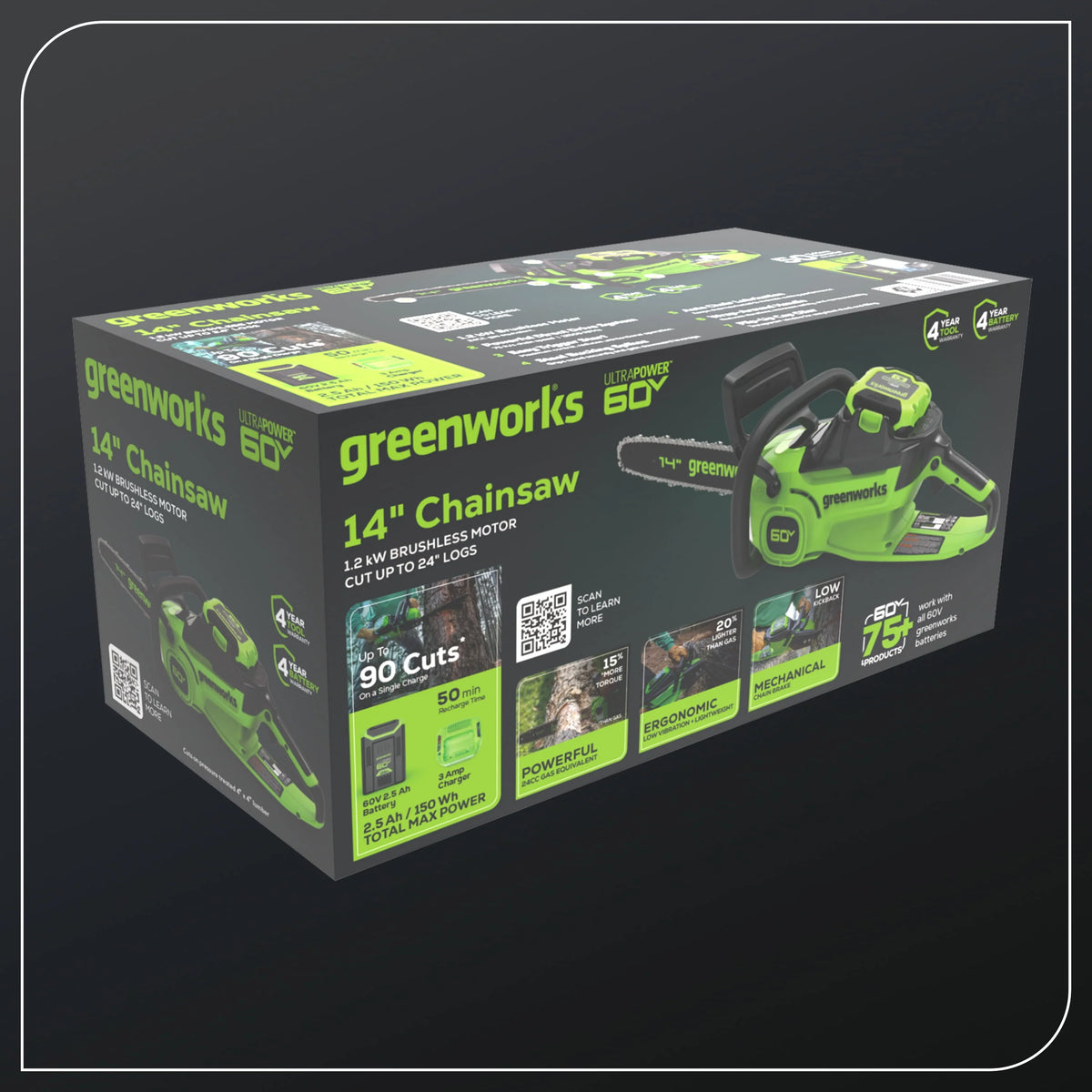 60V 14” 1.2kW Chainsaw with 2.5 Ah Battery & 3 Amp Charger P318961