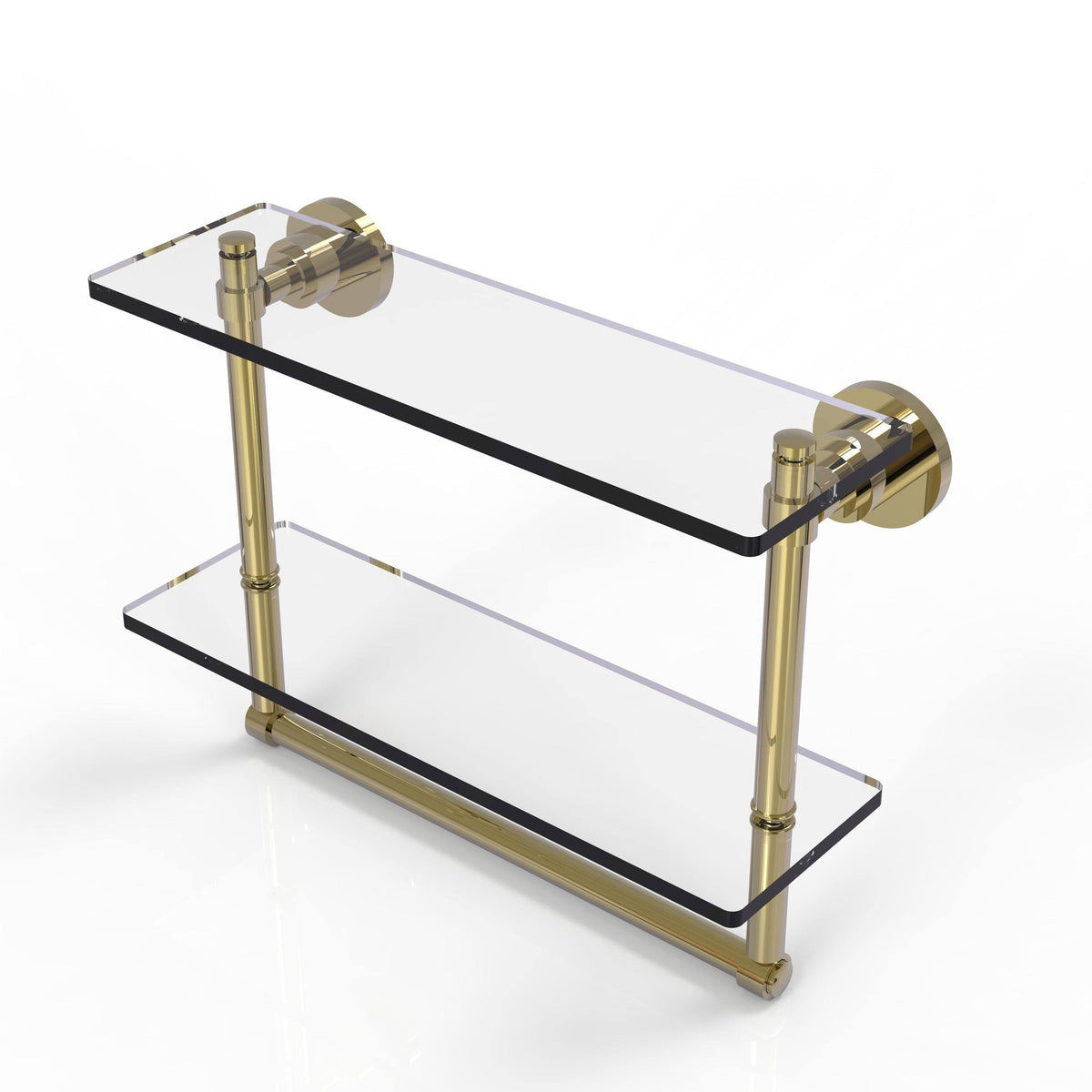 22 inch Two Tiered Glass Shelf with Towel Bar Matte White S942