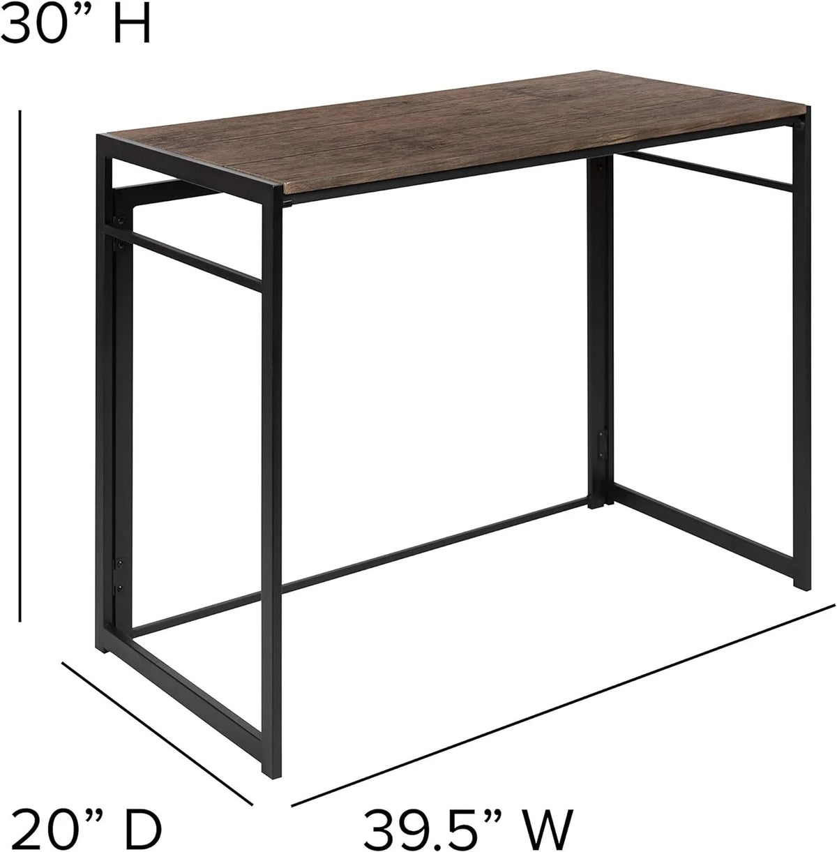 Folding Computer Desk with Rustic Wood Grain Finish and Metal Frame X492348