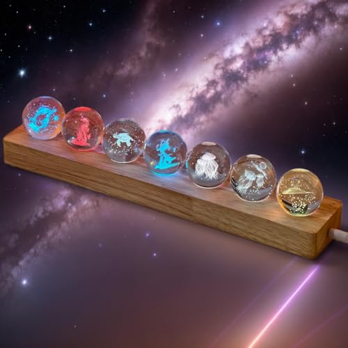 40mm Crystal Quartz 7 Chakra Healing Spheres Set with LED Wooden Stand I305