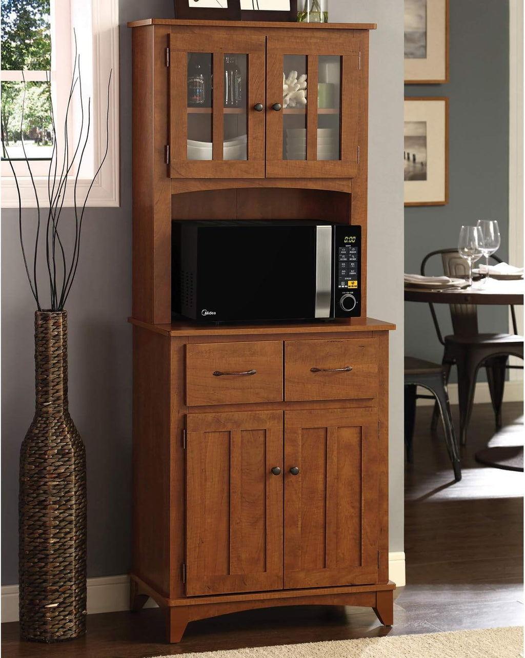 Gray Microwave Stand with Top and Bottom Cabinets X485