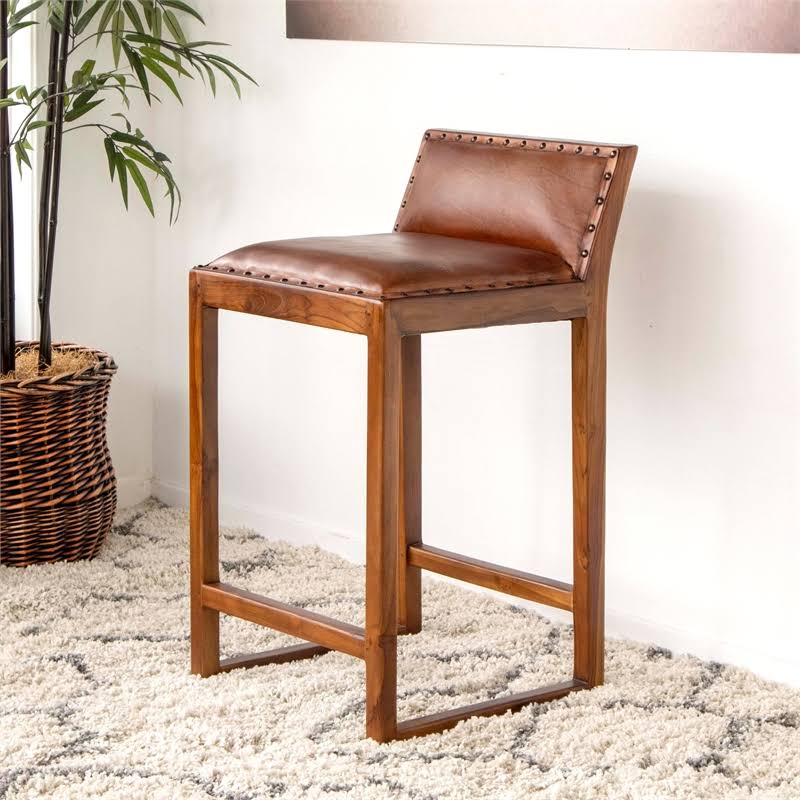 Cognac Tan Leather Counter Stool V983