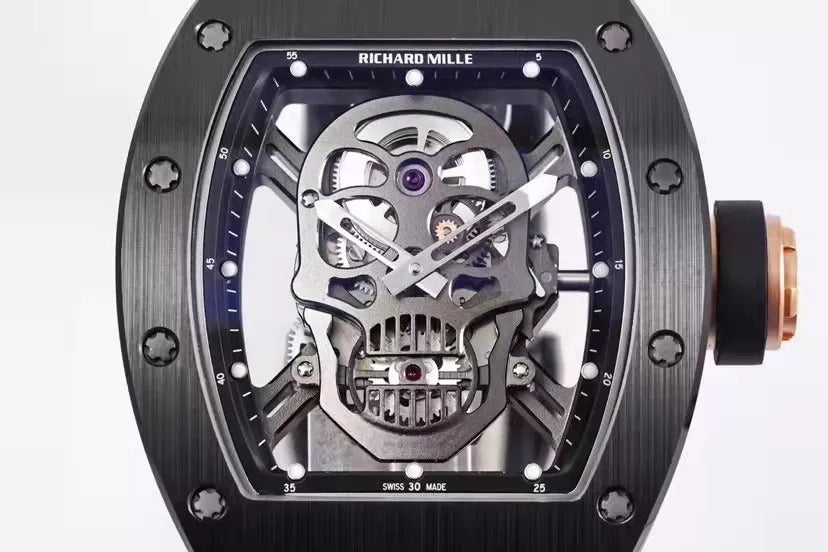 Skull Black Dial Black Bezel Black Rubber Strap Tourbillon R358
