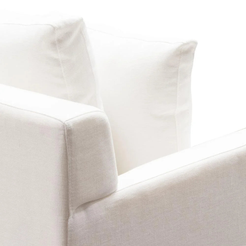 White Linen Sofa with Polished Silver Metal Leg C40230