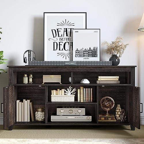 Farmhouse Barn Door TV Stand for 65 Inch TV Dark Rustic Oak I634232