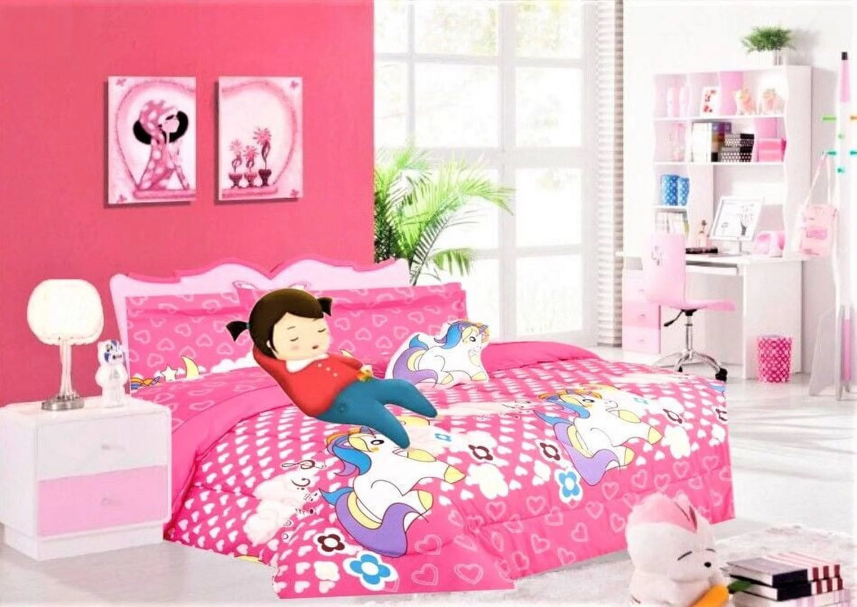 Pink Unicorn Print 6 Piece Twin Size Bed in Bag S9093