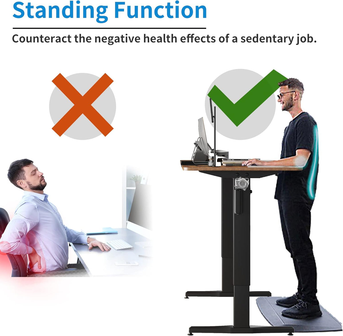 55 inch Adjustable Height Electric Standing Desk with Cup Holder, Headphone Hook, Cable Manager, Mouse pad, Walnut Wood V25906