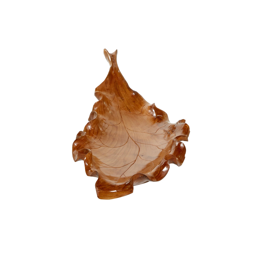 Brown Teak Wood Handmade Live Edge Leaf Tray C613136