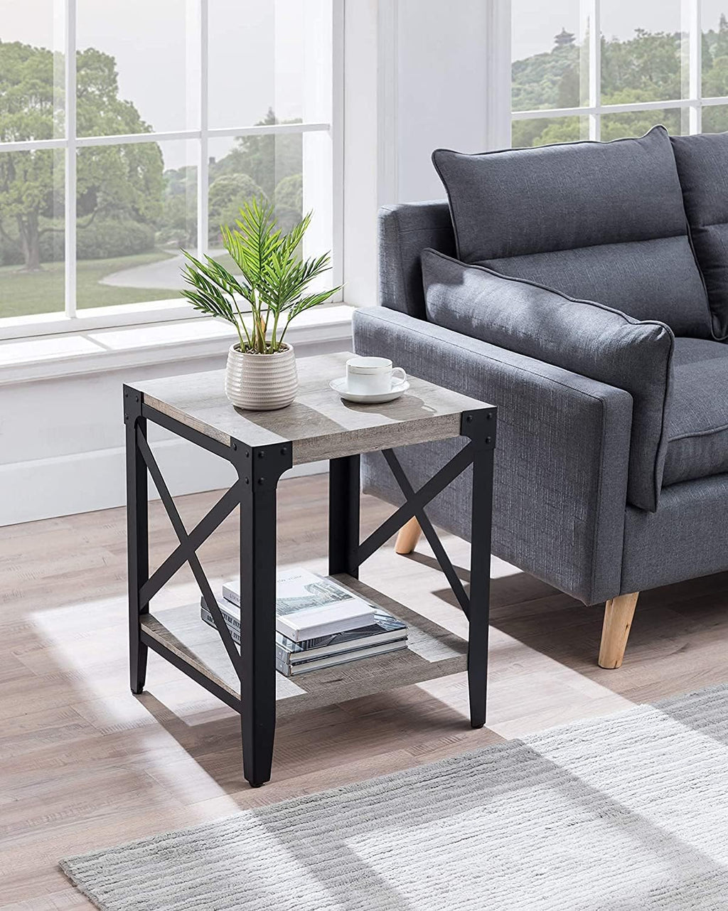 Industrial Entertainment Center with Electric Fireplace, Dark Rustic Oak O532226