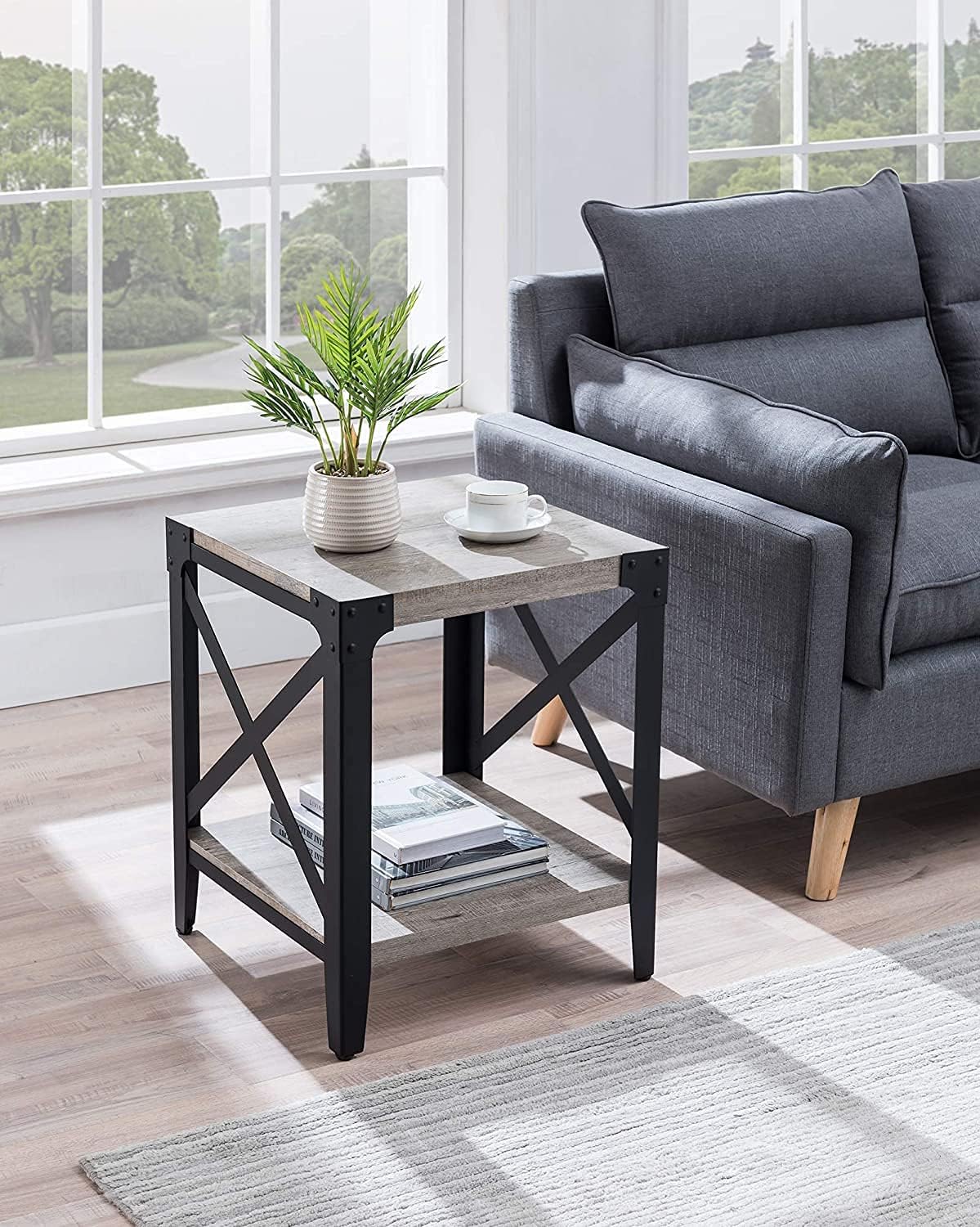 Industrial Entertainment Center with Electric Fireplace, Dark Rustic Oak O532226