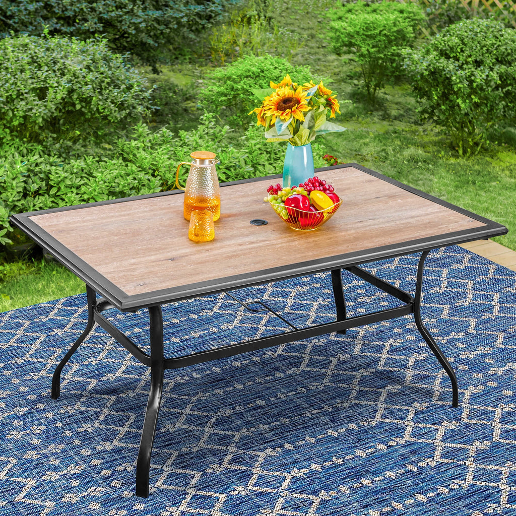 Outdoor Patio Dining Table for 6 Metal Frame Wood-Look Top Q230853