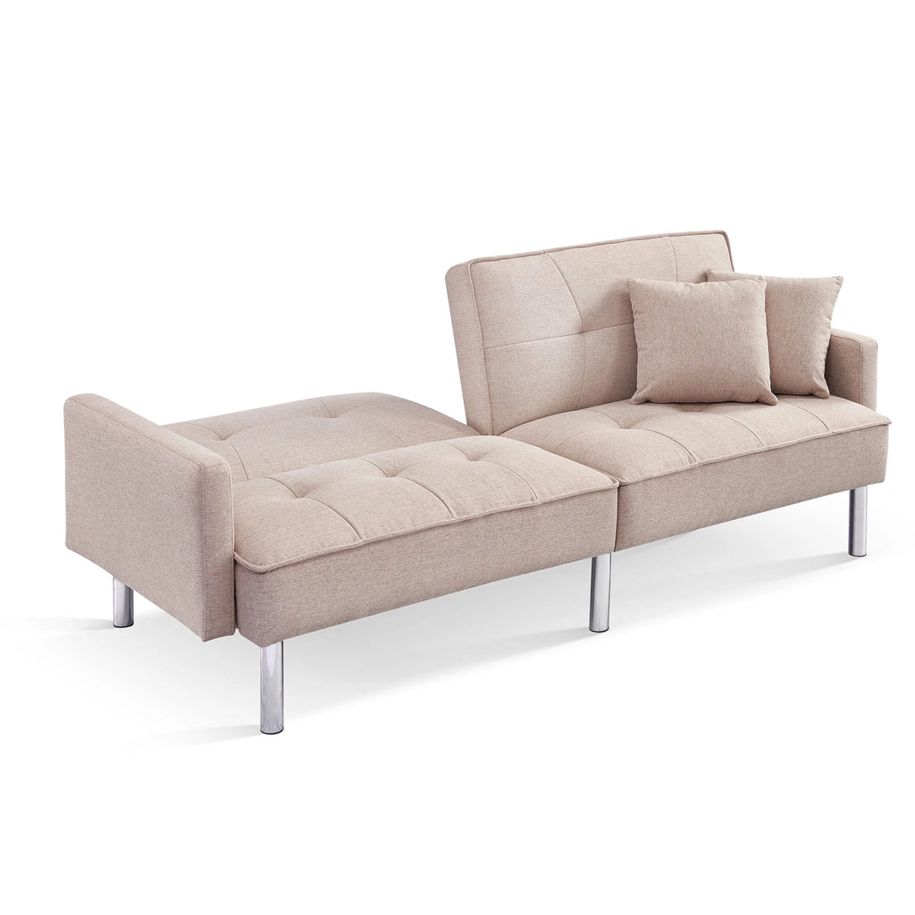 Beige Velvet Tufted Convertible Sofa Sleeper U427