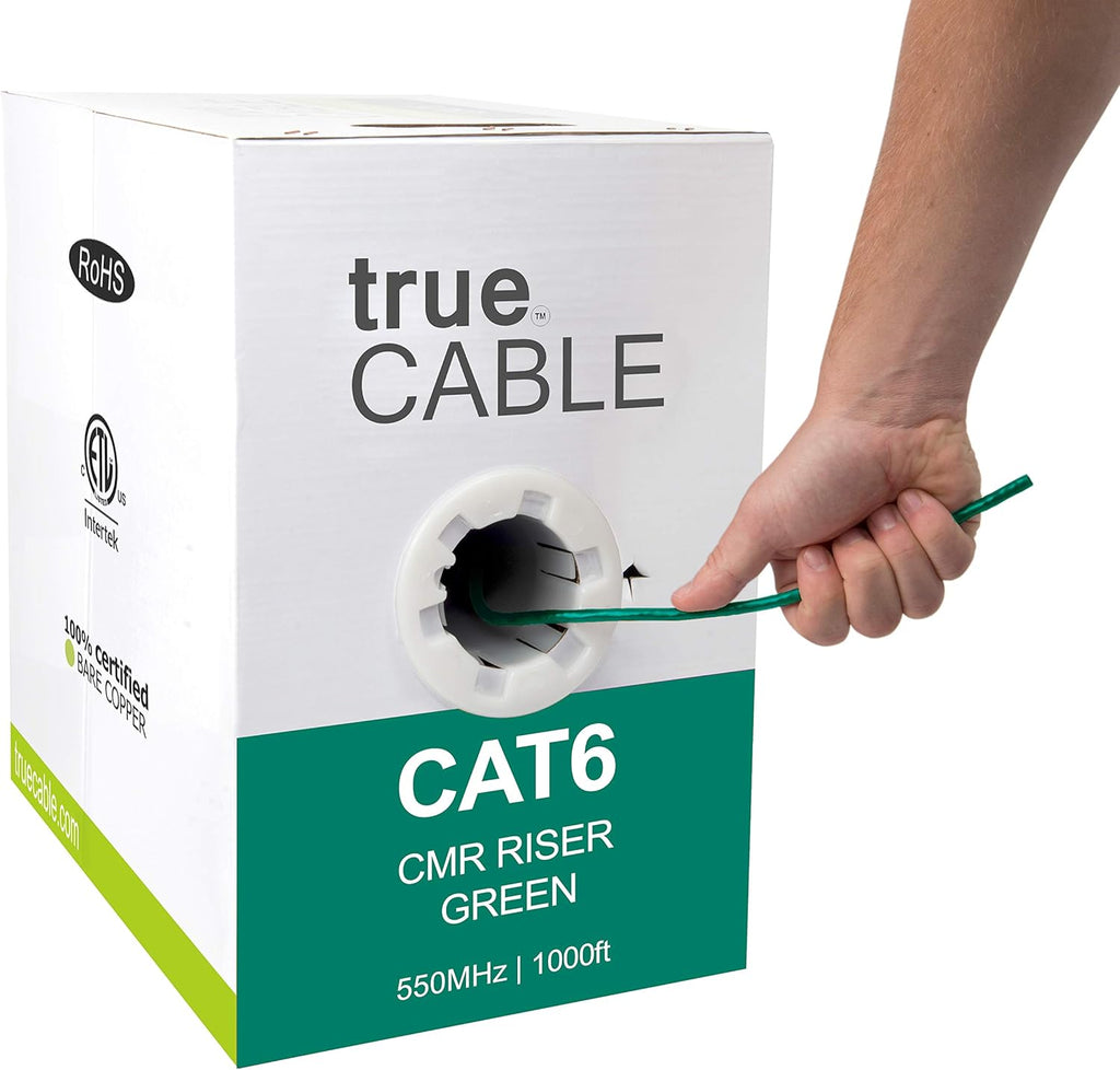 Cat6 Riser 1000ft Green 23AWG Bare Copper UTP Bulk Ethernet Cable I468