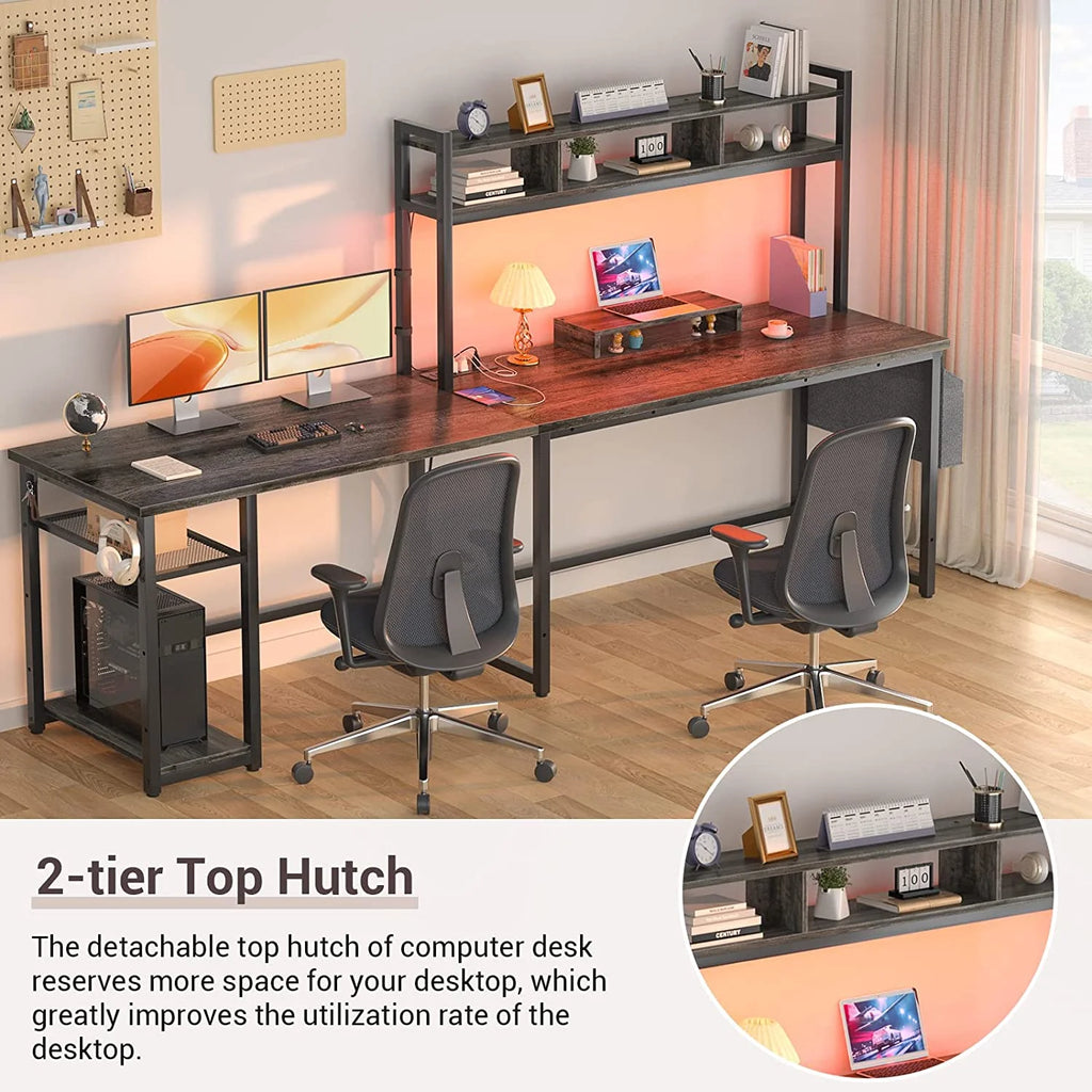 Grey Oak L Shaped Desk with Power Outlet & LED Strip Y88554
