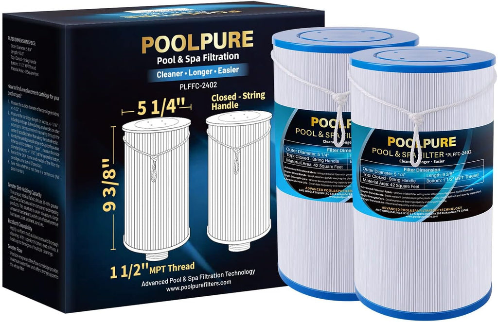 Spa Filter, 2 Pack, 1 1/2" MPT Thread L942