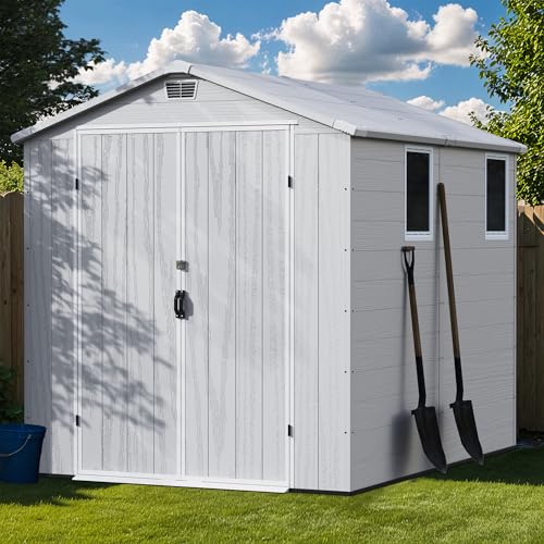 6×8FT Light Gray Plastic Outdoor Storage Shed with Floor Z8540