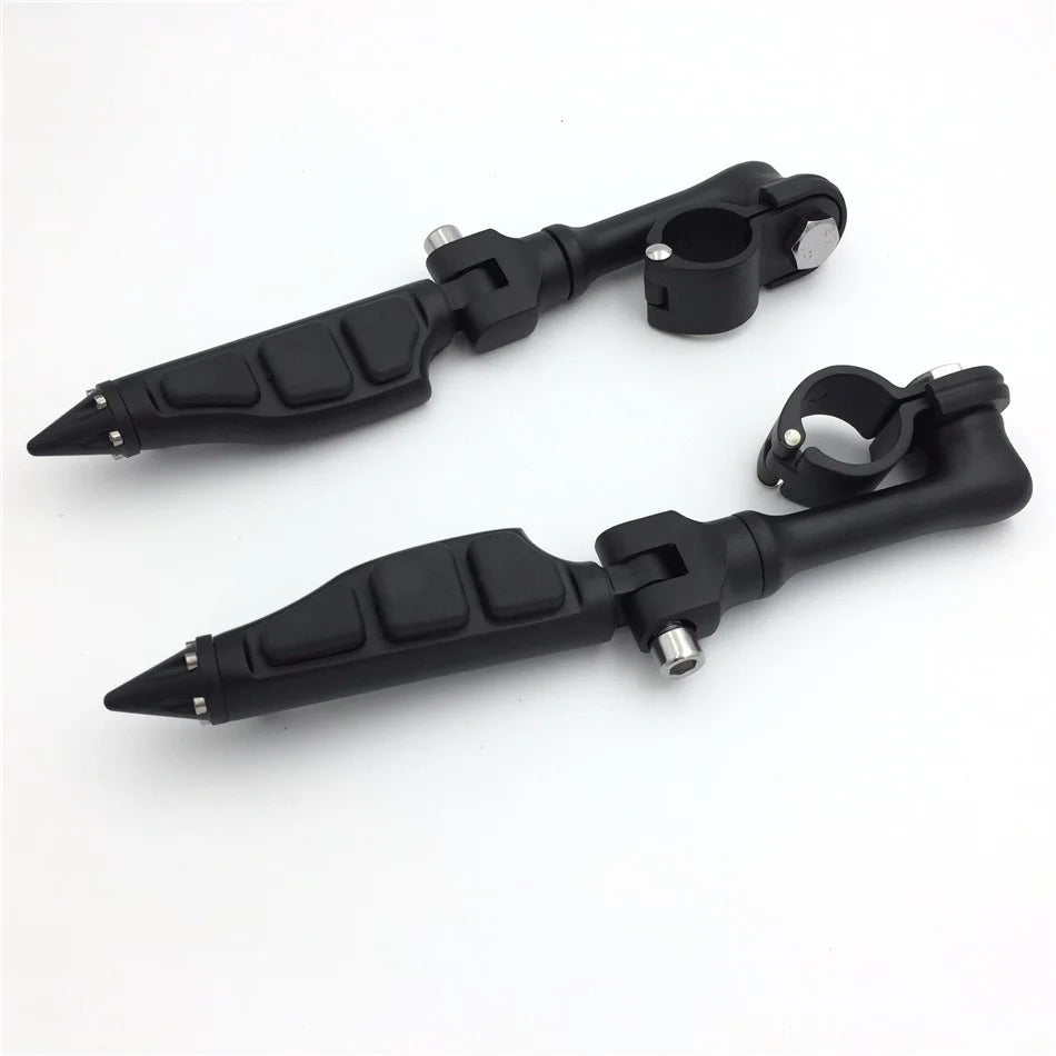 Black Angled Peg Mounting Kit with Stiletto Shape Foot Peg Footrest for 1.5" Front Engine Guard Frame Tube Q9361