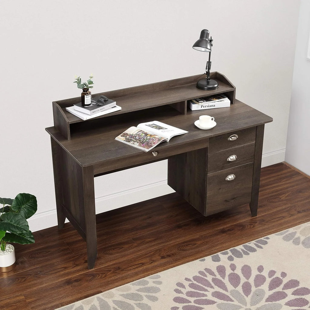 Dark Brown Wood Writing Desk with Hutch L883