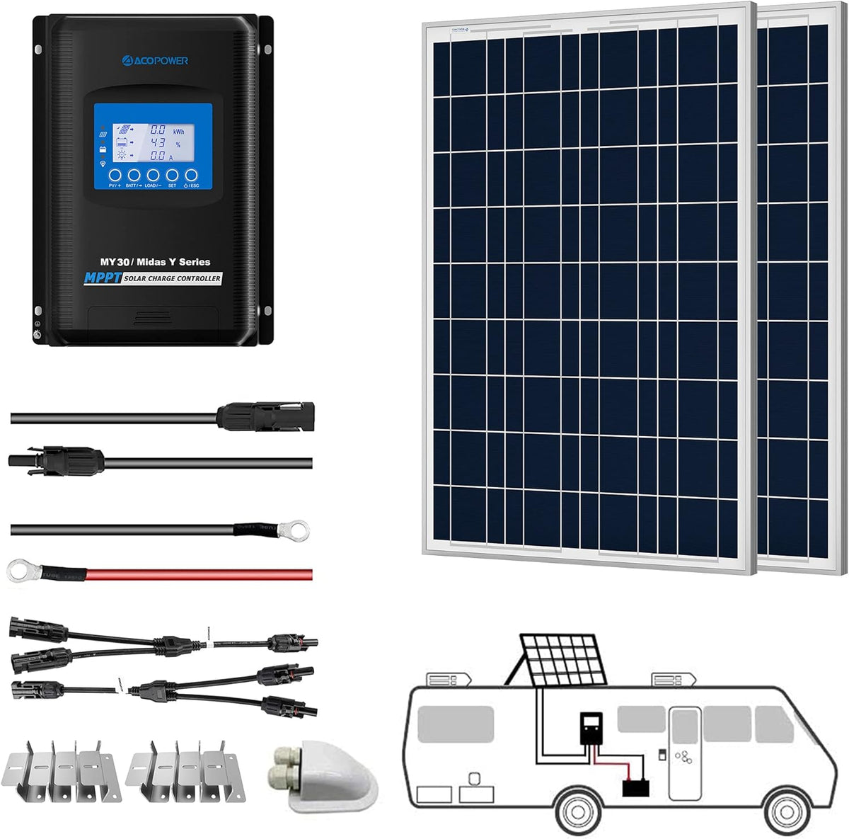 200W 12/24V Polycrystalline Off-Grid Solar Panel Kit with 30A MPPT Controller V58685