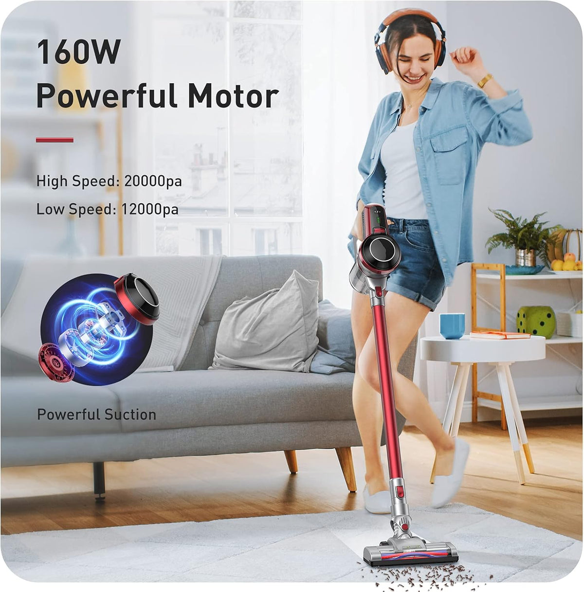 Wine Red Cordless Stick Vacuum Cleaner with Docking Station A632