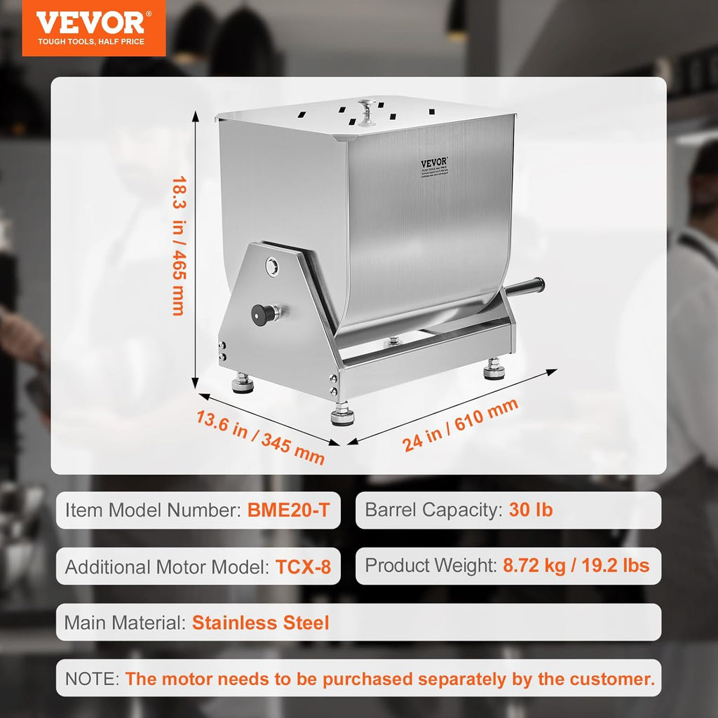 30 Pound Capacity Stainless Steel Manual Meat Mixer with Lid and Handle X55000