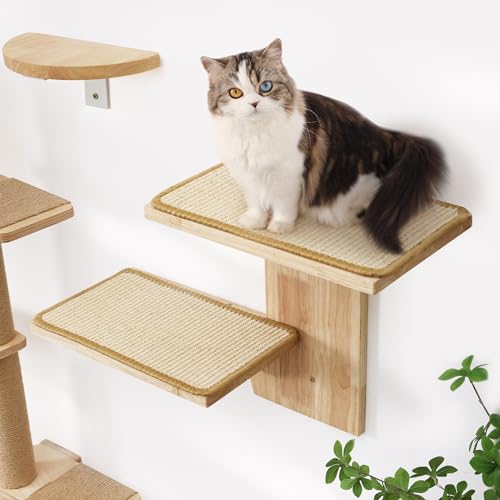 Cat Wall Shelves, 2 Platform Tree Shape Wall-Mounted Floating Shelf with Sisal Mat X135