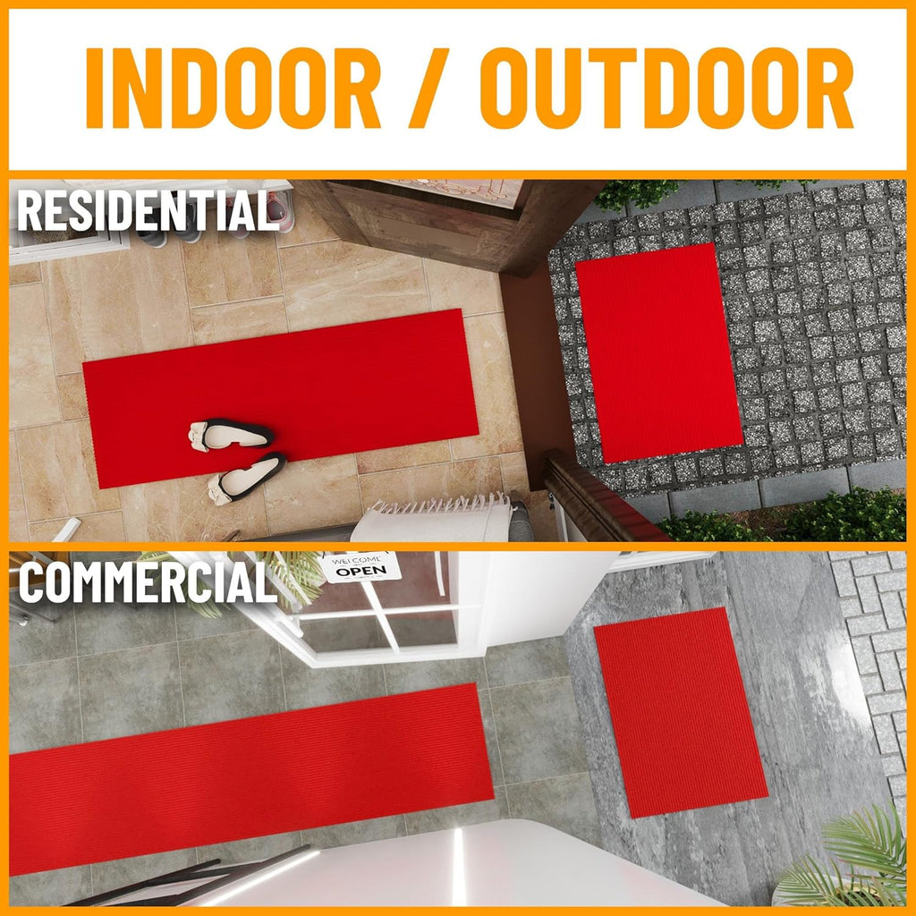 Non-Slip Rubberback 2x10 Indoor/Outdoor Runner Rug, 2' x 10', Red P100372