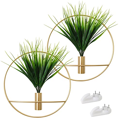 Set of 2 Artificial Plants with Gold Metal Round Hanging Hoop D865328