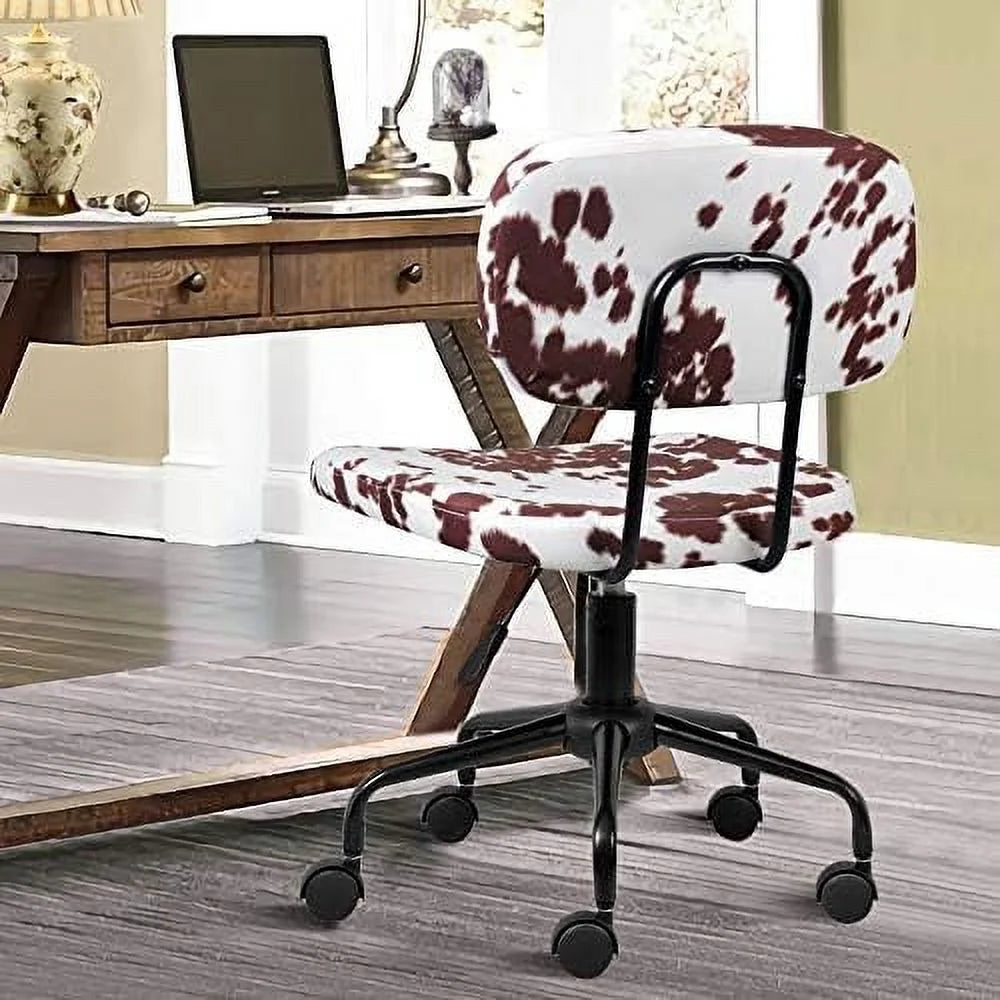 Plush Fabric Cow Print Swivel Office Chair J343