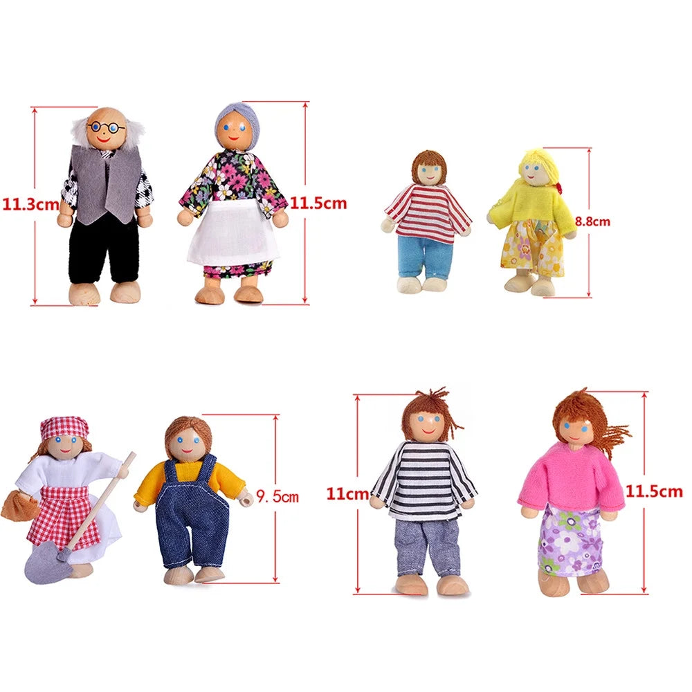 7 People Wooden Dolls House Family Miniature Toy S91999