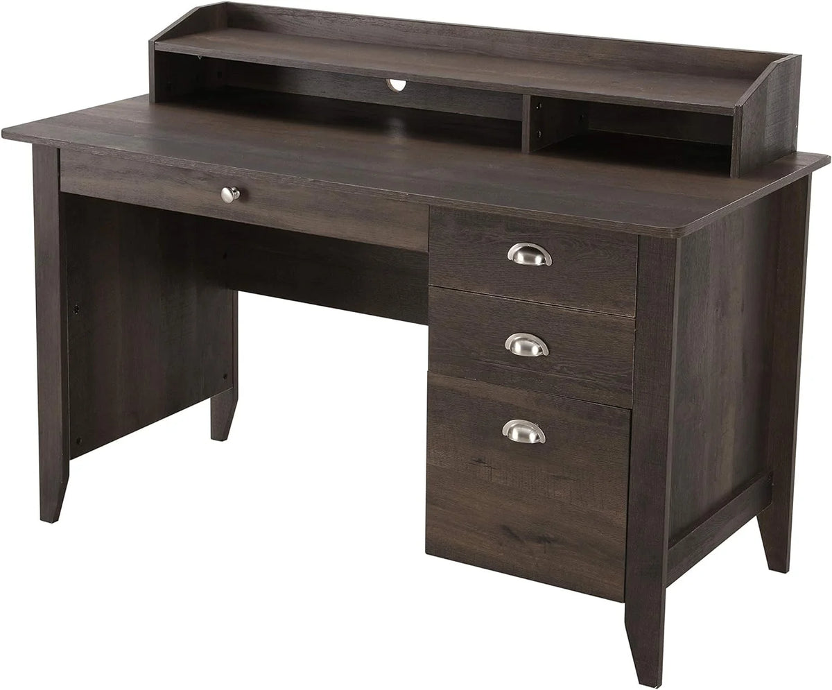 Dark Brown Wood Writing Desk with Hutch N77181