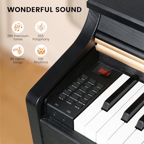 Black 88 Key Weighted Digital Piano with Hammer Action, Dual 25W Speakers, Triple Pedal E6461