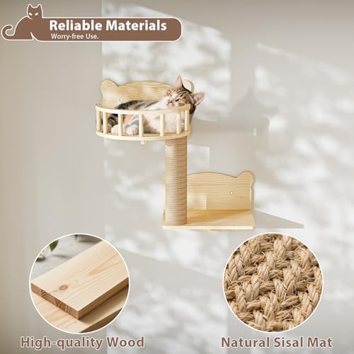 16 Pcs Wooden Cat Wall Shelves with Bed and Scratching Post W2223