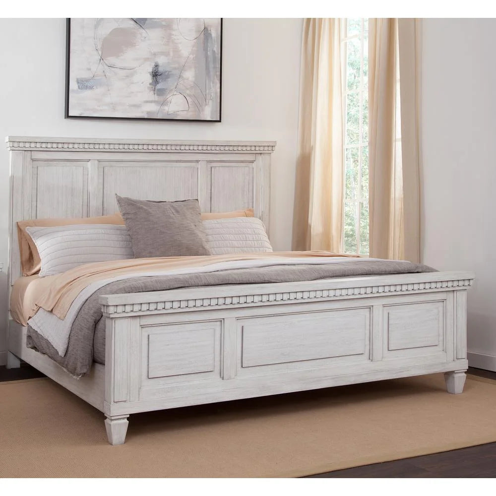 82"W Wood King Panel Bed in Oyster White T3832