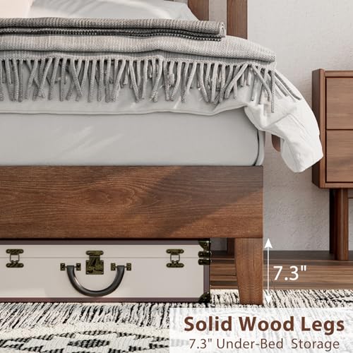 Walnut Full Size Solid Wood Platform Bed with Headboard I7654