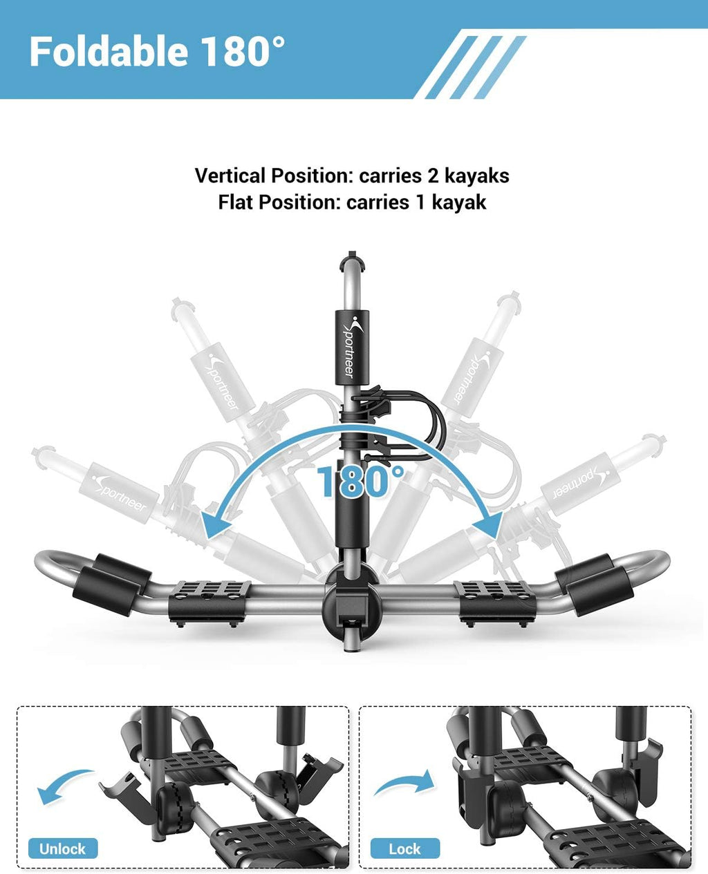 Kayak Roof Rack for 2 Kayaks Folding Aluminum Kayak Carrier J Bar with Paddle Holder Z6791