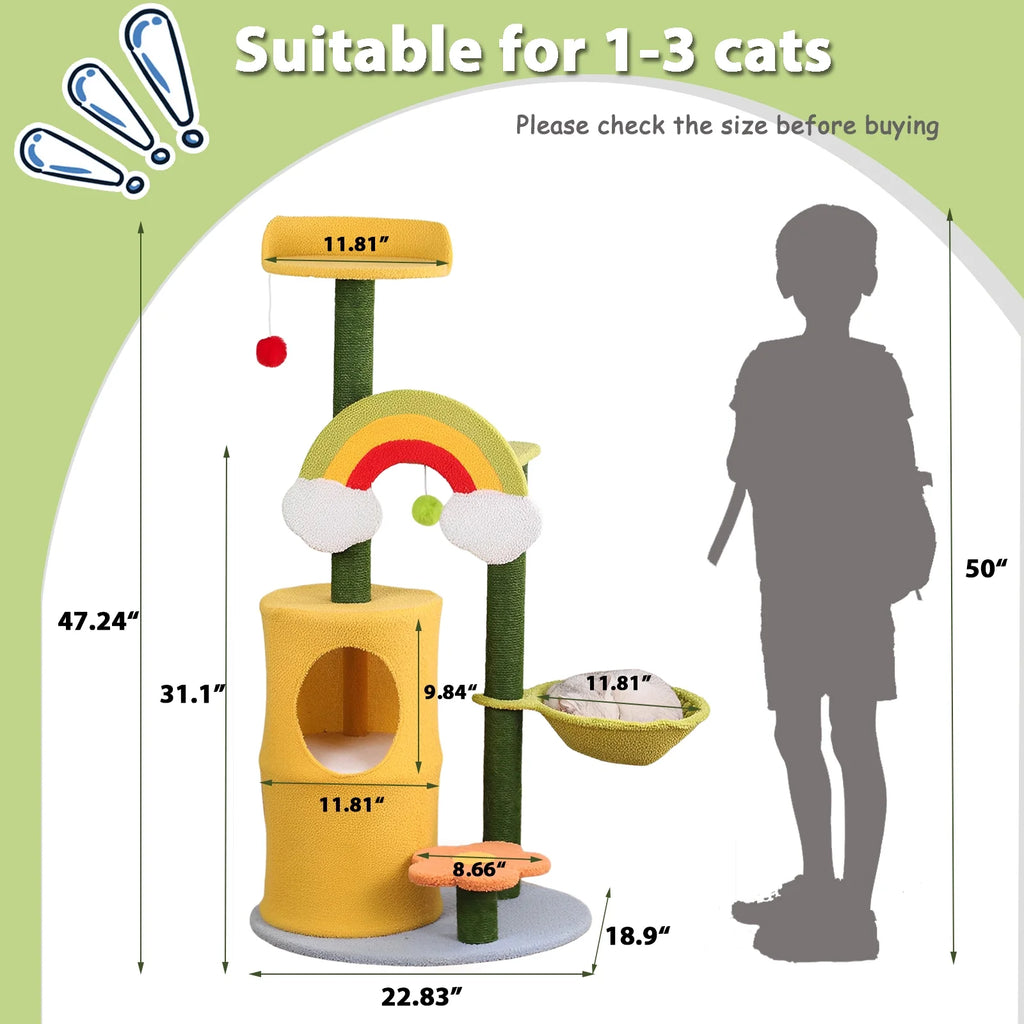47" Cat Tree with Scratching Posts and Cat Condos M98390